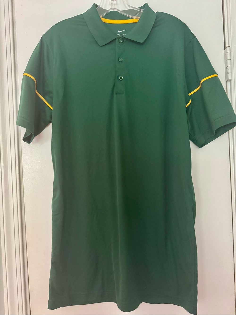 Nike Men’s Dri-FIT Green Polo Shirt with Yellow Trim